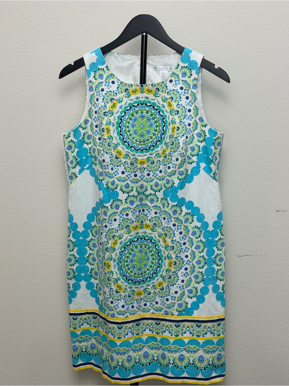 London Times Turquoise, White & Yellow Medallion Shift Dress